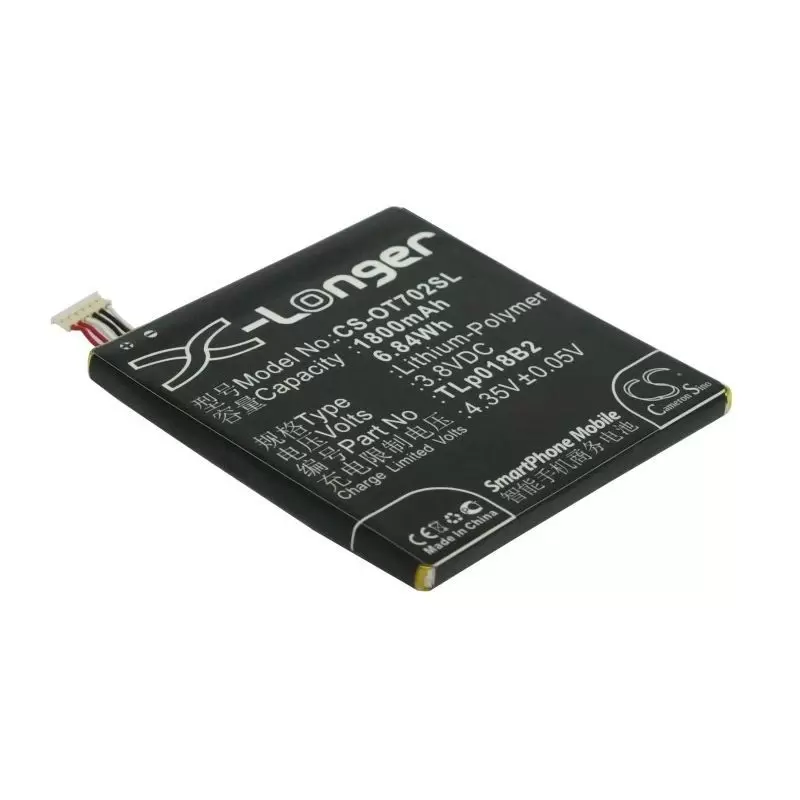 Li-Polymer Battery fits Alcatel, one touch 7024, one touch 7024w, one touch fierce 3.8V, 1800mAh
