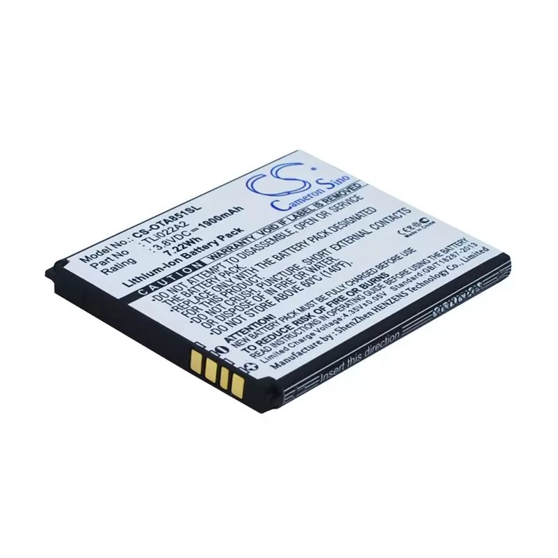 Li-ion Battery fits Alcatel, one touch sonic, ot-a851l 3.8V, 1900mAh