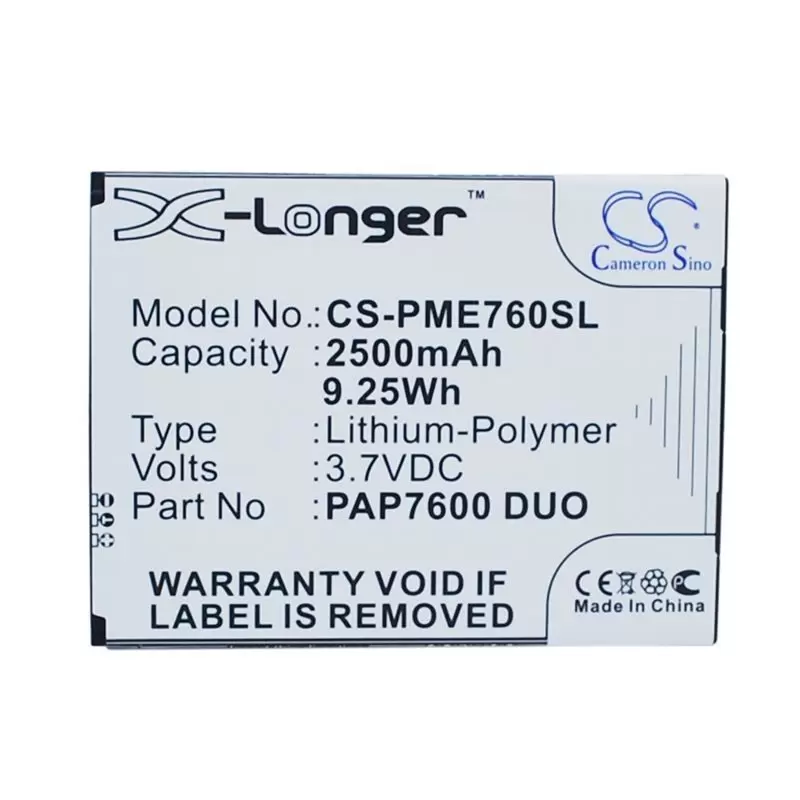 Li-Polymer Battery fits Prestigio, multiphone 7600 duo 3.7V, 2500mAh