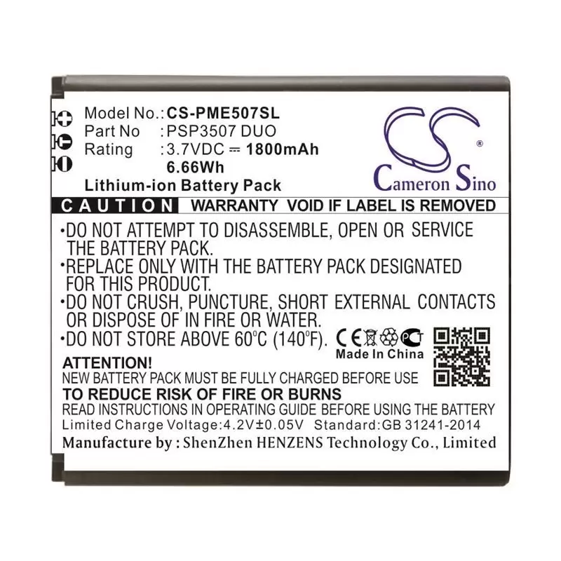Li-ion Battery fits Prestigio, multiphone psp3507 duo, psp3507 duo 3.7V, 1800mAh