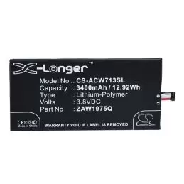 Li-Polymer Battery fits Acer, A1-713, A1-713hd, Iconia Tab 7 3.8V, 3400mAh