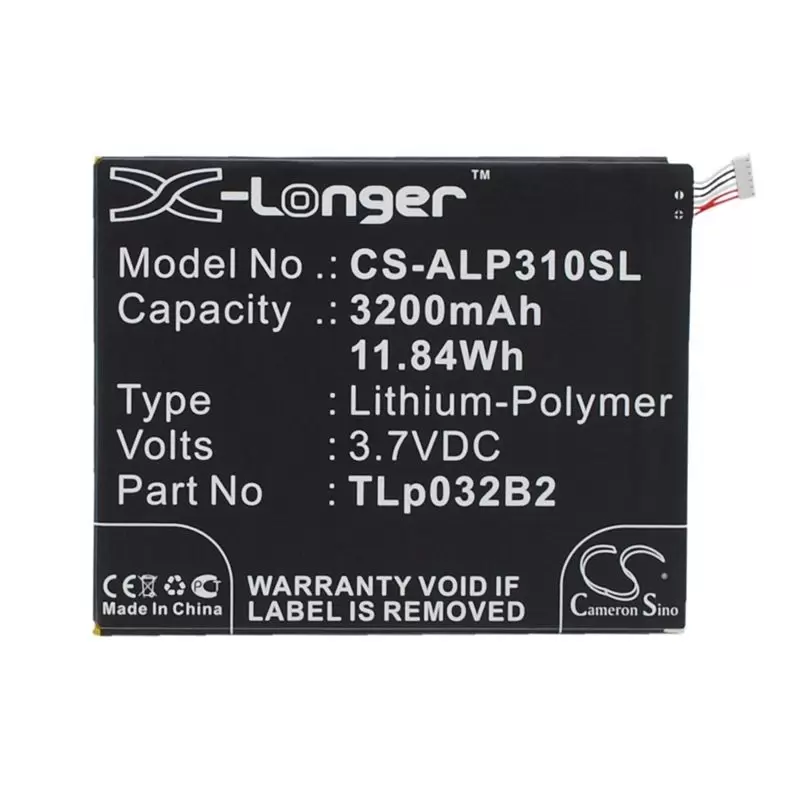 Li-Polymer Battery fits Alcatel, One Touch Pixi 3 8.0 3g, One Touch Pixi 3 8.0 Wifi 3.7V, 3200mAh