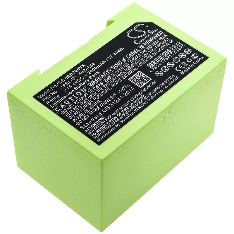 Li-ion Battery fits Irobot, Roomba i7, Roomba i7+ Roomba e5, 14.4V, 2600mAh