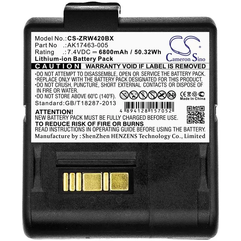 Li-ion Battery fits Zebra, L405, Rw420 7.4V, 6800mAh